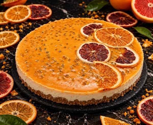 Tartă cu blat crocant de biscuiți și fructul pasiunii